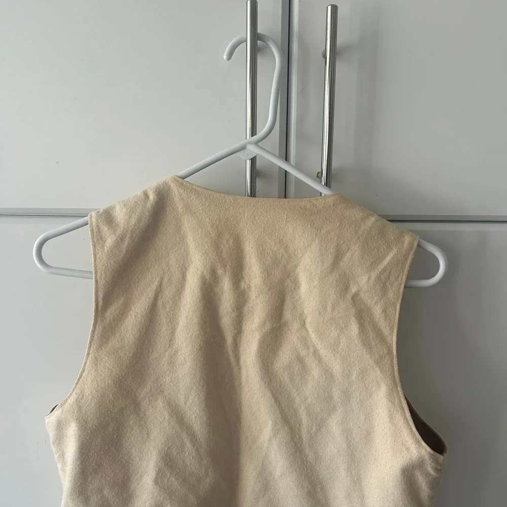 Vintage Reversible Cropped Vest Cream Textured Wool Camel Faux Suede Waistcoat
